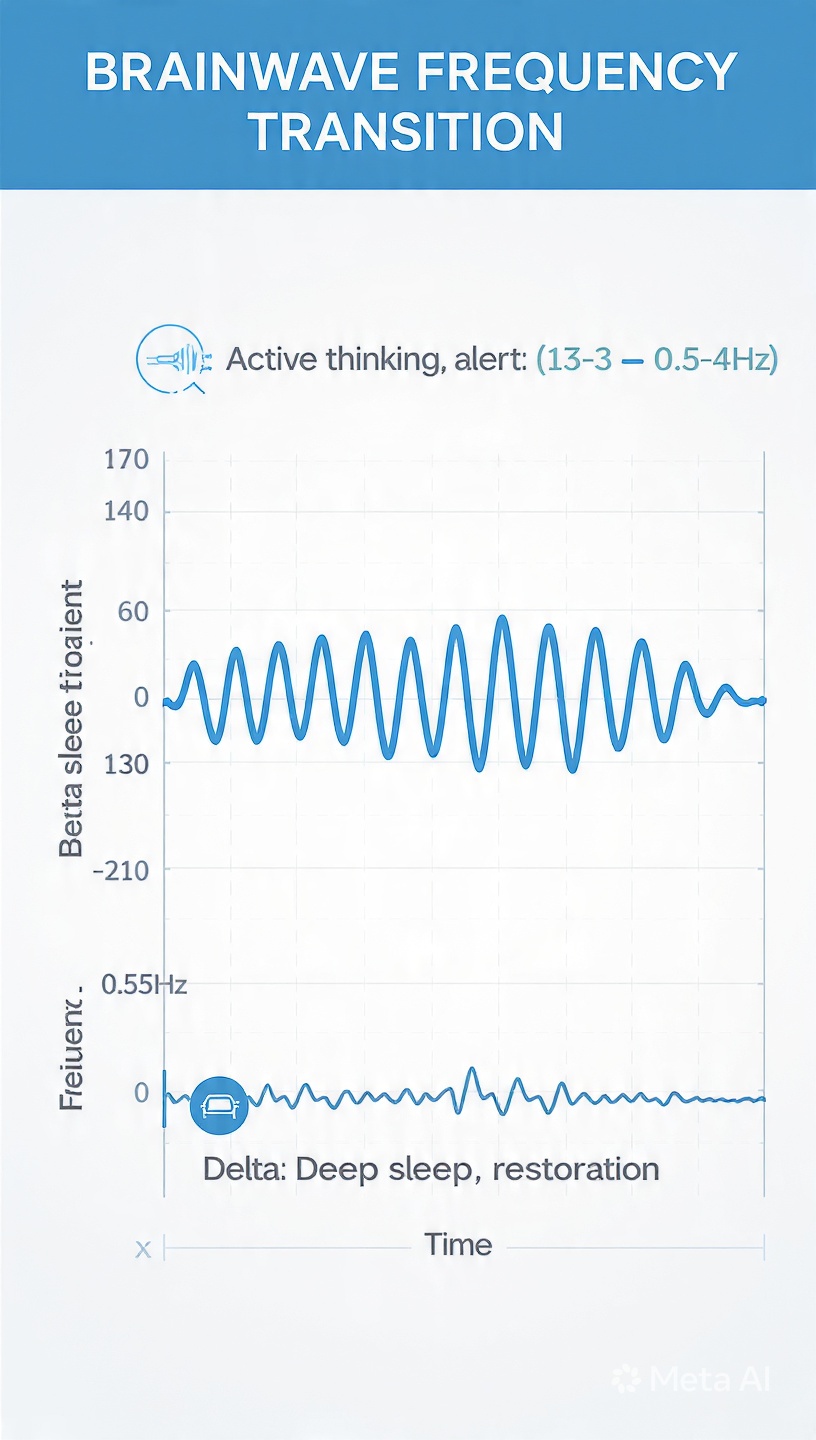 Brainwave transition from Beta active thinking to Delta deep sleep